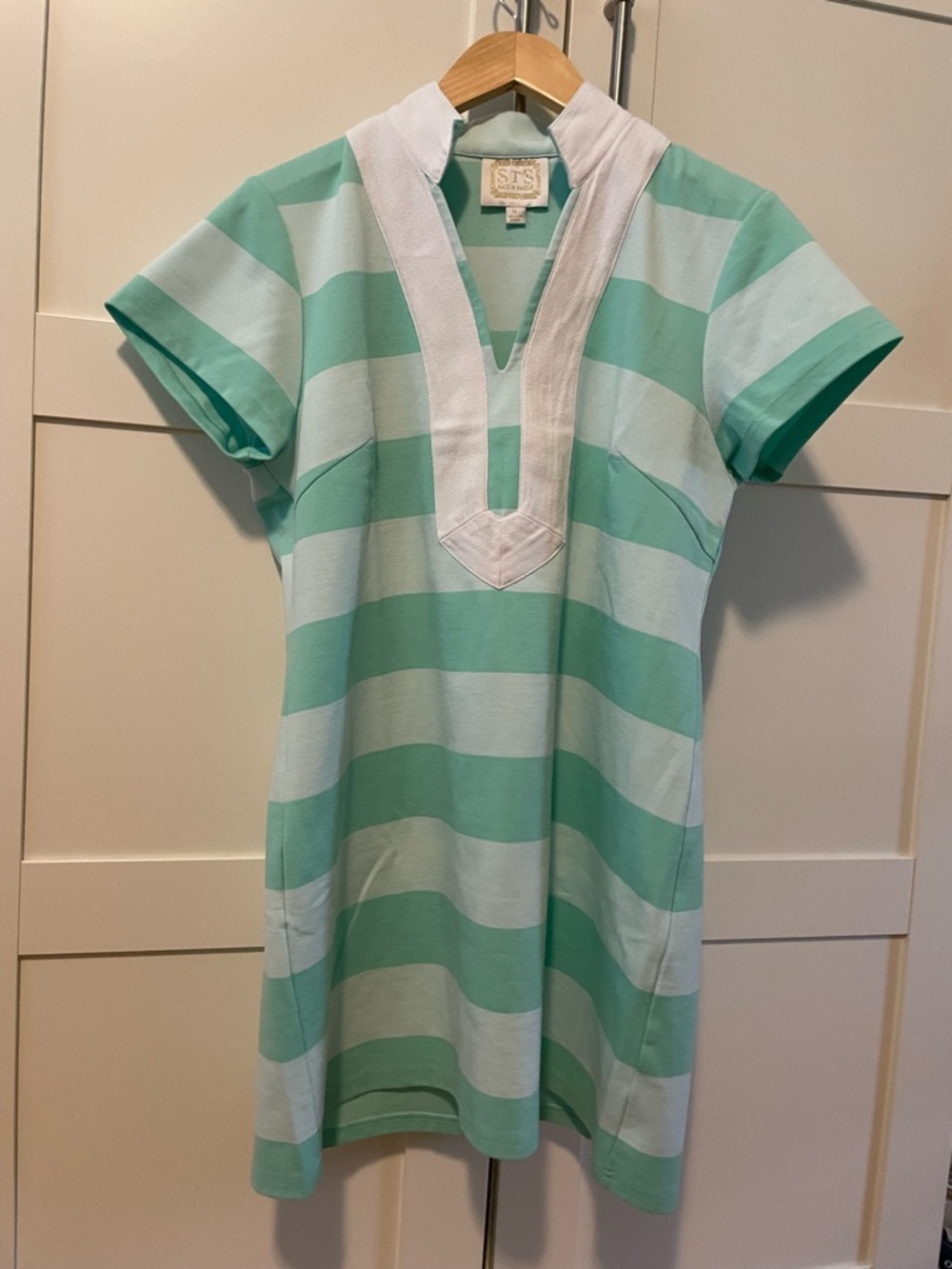 Sail to Sable Striped Mint & White Tunic Dress with V-Neck Trim